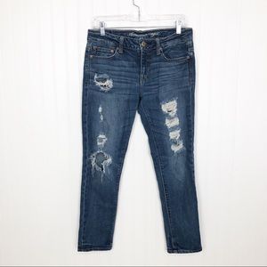 American Eagle Slouchy Jeans Ripped Medium Wash 0